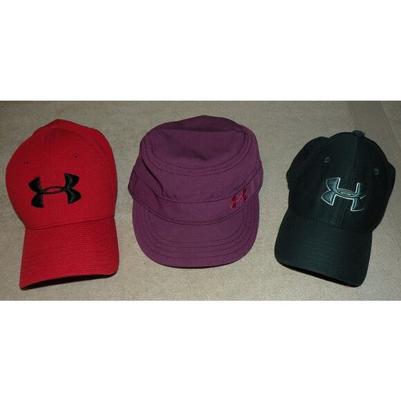 3 Under Armour Baseball Hats His Hers Youth Adjustable Stretch Red Purple Green - Picture 1 of 1
